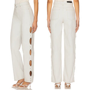 NWT IRO Paris Joce Side Cut Out Straight Jeans Dirty White Women's 36 FR / 4 US